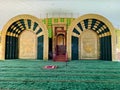 Hall for praying of a mosque with minbar or pulpit. Medan Indonesia januari 2022