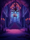 Cartoon creepy room in haunted castle. AI Royalty Free Stock Photo