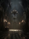 Gothic creepy room with bats in haunted castle. AI Royalty Free Stock Photo