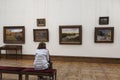 In the hall of russian landscape painter Isaac Levitan in the Tretyakov gallery. Moscow Royalty Free Stock Photo