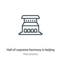 Hall of supreme harmony in beijing outline vector icon. Thin line black hall of supreme harmony in beijing icon, flat vector