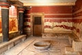 The hall of the throne in the Minoan Palace of Knossos. Ancient ruines of famouse Knossos palace at Crete island. Greece