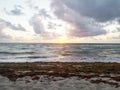 Hallandale Beach Florida sandy beach during sunrise. Royalty Free Stock Photo