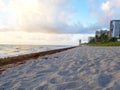 Hallandale Beach Florida sandy beach during sunrise. Royalty Free Stock Photo
