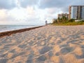 Hallandale Beach Florida sandy beach during sunrise. Royalty Free Stock Photo