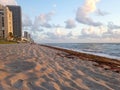 Hallandale Beach Florida sandy beach during sunrise. Royalty Free Stock Photo