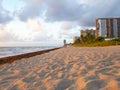 Hallandale Beach Florida sandy beach during sunrise. Royalty Free Stock Photo