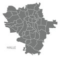 Halle city map with boroughs grey illustration silhouette shape