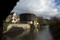 Halle Glober Theatre, Bridge and River Kocher, Schwabisch Hall, Baden Wurttemberg, Germany - December 2013