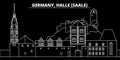 Halle Saale silhouette skyline. Germany - Halle Saale vector city, german linear architecture, buildingtravel