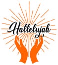 Hallelujah lettering with raising hands