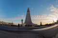 Hallgrimskirkja Cathedral front view with pedestrians walking in front