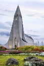 Hallgrimskirkja Cathedral in Reykjavik, Iceland, lutheran parish church, exterior in the evening