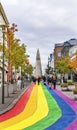 Hallgrimskirkja Church Colorful Rainbow Shopping Street Reykjavik Iceland