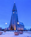 Hallgrimskirkja at dusk, Reykjavik, Iceland Royalty Free Stock Photo