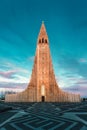 Hallgrimskirkja largest church in centre of Reykjavik downtown at Iceland Royalty Free Stock Photo