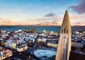 HallgrÃÂ­mskirkja church and Reykjavik cityscape in Iceland aerial