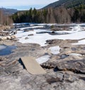 Hallingdalselva, a river in the Hallingdal valley in County Buskerud. Spring snow thaw Royalty Free Stock Photo