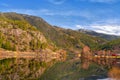 Hallingdalselva River near the village of Bromma in Norway Royalty Free Stock Photo