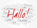 Hallo Hello Greeting in German word cloud Royalty Free Stock Photo