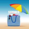 Hallo summer on color bag with beach accesoir illustration