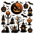 Hallo ween icons set, set of hallo ween bundle, elements, white background. Vector illustration.