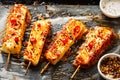 Halloumi cheese barbecue skewer with chilli Royalty Free Stock Photo