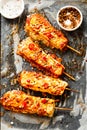 Halloumi cheese barbecue skewer with chilli Royalty Free Stock Photo