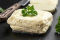 Halloumi cheese with mint on stone board Royalty Free Stock Photo