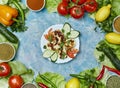 Halloumi cheese on plate with vegetables