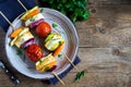 Halloumi cheese and vegetables grilled skewers Royalty Free Stock Photo