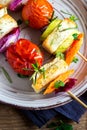 Halloumi cheese and vegetables grilled skewers