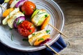 Halloumi cheese and vegetables grilled skewers Royalty Free Stock Photo