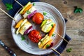 Halloumi cheese and vegetables grilled skewers Royalty Free Stock Photo