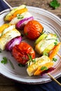 Halloumi cheese and vegetables grilled skewers Royalty Free Stock Photo