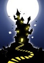 Halloween haunted castle dark silhouette cemetary background