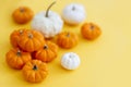 Pumpkins on a yellow background Royalty Free Stock Photo