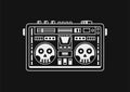 Boombox skull. Black background.