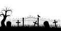 Halloween Graveyard Fence Silhouette with a Raven and Tombstones