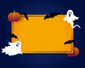 A set of halloween ghost and pumpkin themed with yellow background decorations. copy space. Royalty Free Stock Photo