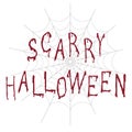Bloody text Scarry halloween on the web. The blood flows down. Halloween card. Vector illustration.
