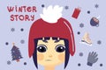 Cartoon happy children enjoying winter. Winter story. Vector Kids,