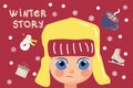 Cartoon happy children enjoying winter. Winter story. Vector Kids,