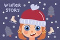 Cartoon happy children enjoying winter. Winter story. Vector Kids,