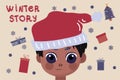 Cartoon happy children enjoying winter. Winter story. Vector Kids,