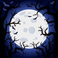 Halloween abstract background with moon and scary tree brushes. Royalty Free Stock Photo