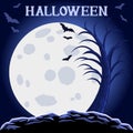 Halloween abstract background with moon and scary tree. Royalty Free Stock Photo