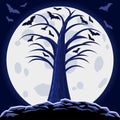 Halloween abstract background with moon and scary tree. Royalty Free Stock Photo