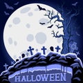 Halloween abstract background with moon and tree on cemetery. Royalty Free Stock Photo