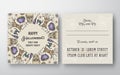 Halloween Abstract Vector Invitation Card Background Template. Back and Front Design Layout with Typography. Soft